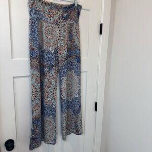 C'est La Vie‎ Pants Women 1X Blue Geometric High Rise Flat Front Pull On Casual